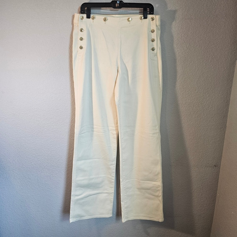 Express wide leg 12 long cream jean sailor old money classic preppy gold button